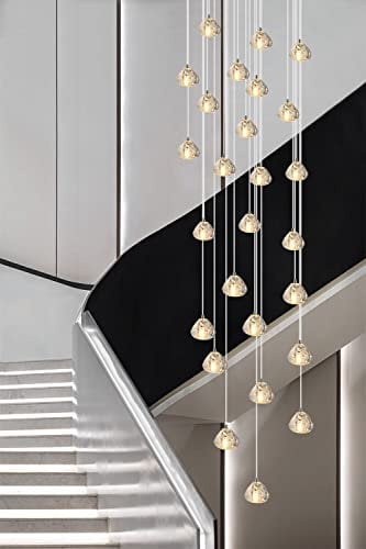 H.W.S LED Moderne Pendelleuchte esstisch Pendellampe Villa Kronleuchter Höheverstellbar Hängeleuchte aus Glas Küchen Flurlampe Kristall Treppenhaus(Runde, 26-flammig)