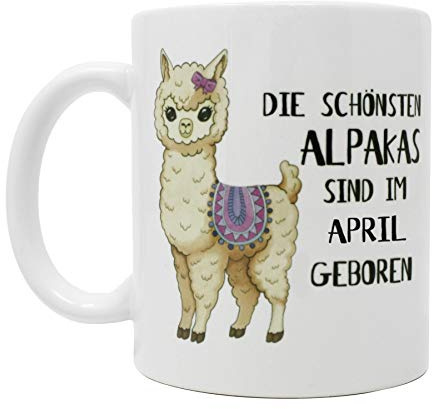 Close Up Alpaka Tasse April - Die schönsten Alpakas sind im April geboren - 100% Keramik - Geburtstagstasse hochwertige Geschenkidee