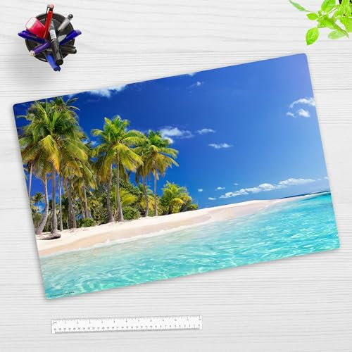 Schreibtischunterlage Kinder und Erwachsene – “Palmen am Meer“ – aus erstklassigem Vinyl (Kunststoff) – 60 x 40 cm – Rutschfeste Schreibunterlage mit bestem Schutz – Made in Germany