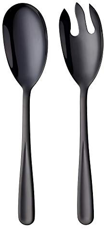 BISDARUN Salad Spoon and Fork Set Stainless Steel Salad Servers Set of 2, Black Large Serving Spoon and Fork 30.5 cm/12 inches Length