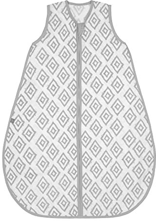 emma & noah Baby Schlafsack 0.5 TOG, Musselin Schlafsack für den Sommer, 100% Bio-Baumwolle, OEKO-TEX Zertifiziert, Atmungsaktiv und Leicht, Strampelsack für Neugeborene (Rauten Grau, 110 cm)