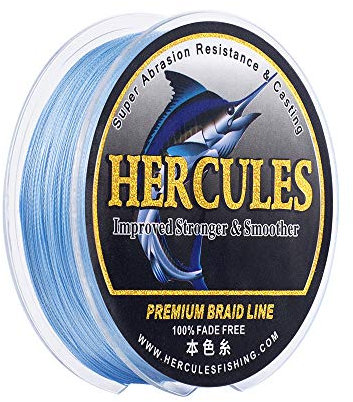 HERCULES Farbechte Geflochtene Angelschnur, 100m PE Geflochtene Schnüre, 4 Stränge Multifile Angelschnur, 10lb Test für Salzwasser und Süßwasser, Blau, 10lb, 100m