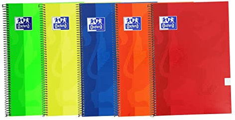Oxford, Notizbücher, A4, kariert, 4 x 4, extra fester Einband, 80 Blatt, 5 Stück, verschiedene lebendige Farben