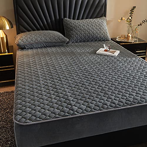 HAIBA Premium Warme Spannbettlaken Kuschelige Cashmere-Touch Bettlaken Jersey Fleece Spannbetttuch Bett Flauschiges Laken,Dunkelgrau,150x200cm
