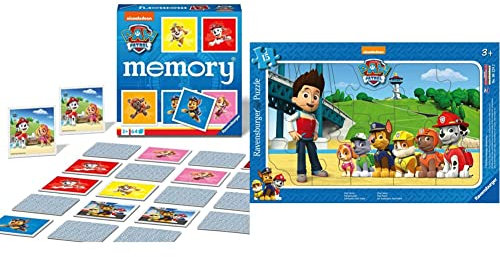 Ravensburger Paw Patrol Memory - 20887 - Spieleklassiker für alle Fans der TV-Serie Paw Patrol, Merkspiel für 2-8 Spieler ab 3 Jahren & Kinderpuzzle - 06124 Paw Patrol - Rahmenpuzzle mit 15 Teilen