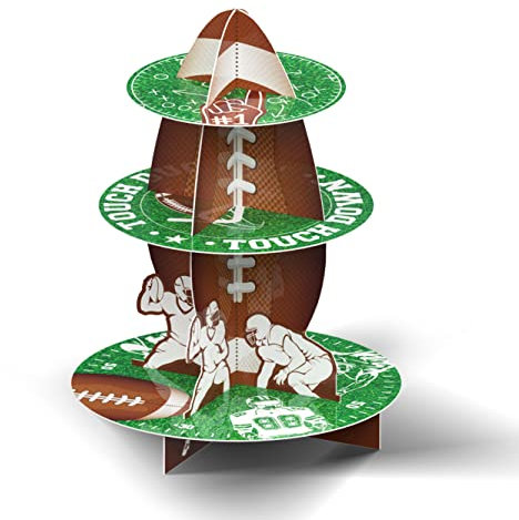 Football Cupcake Stand Decoration 3 Tier Football Party Cardboard Cupcake Holder Football Sports Cake Tower Reusable Dessert Cake Stand for Kids Birthday Baby Shower Football Theme Sport Party Favors