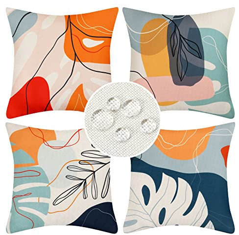 Kissenbezug Kissenhülle 50x50 4er Set Boho Abstrakt Blätter Outdoor Kissen Wasserfest Dekokissen Kissenbezüge Moderne Minimalistisch Kuns Zierkissenbezug für Sofa Schlafzimmer Wohnzimmer Auto Zuhause