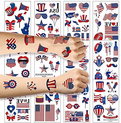 Baokuan Viertes Juli Temporäres Tattoo, Independence Day Tattoos American Flag Red White Blue Design Tattoos Für Labor Day Memorial Day Party Supplies