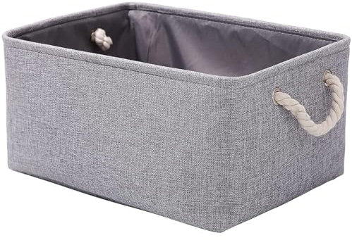 Patvingot Storage Baskets 14.1” x 10.2” x 7” for Shelves,Canvas Storage Boxes with Handles, Fabric Storage Bins for Organizing Home and Clothes, Office (Medium- 1 Pack, Grey)