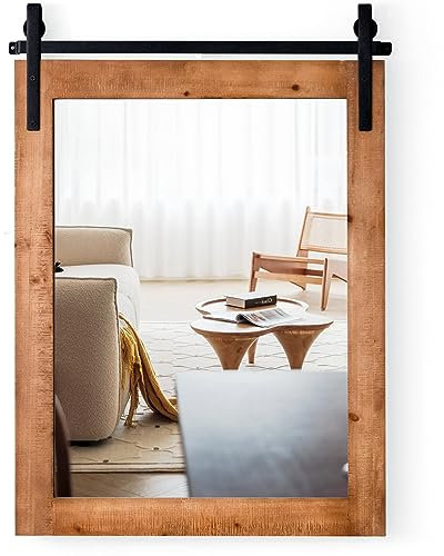 HOMASIS Moderner Wandspiegel, Holzrahmen, großer rechteckiger Spiegel, dekorativer Wandspiegel für Badezimmer, Wohnzimmer, Flur, 55 x 76 x 2,2 cm (Braun)