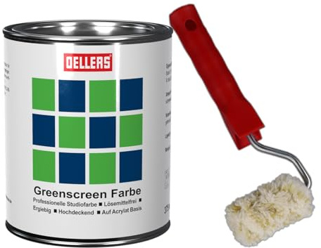 OELLERS Creative Greenscreen Farbe, Chroma blau - 375 ml, inkl. Farbroller | Studio- & Wandfarbe - für Studioaufnahmen, Videoproduktionen und Fotosessions
