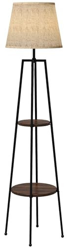 HOMCOM Stehlampe, Stehlampe, Wohnzimmerlampe, Stehlampe, 2 Ablagen, E27-Fassung, 40 Watt, Zugschalter inklusive, Stoffschirm, Metall, modernes Design, Schwarz Braun