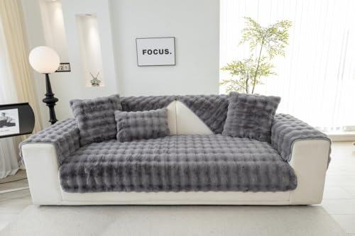 MINGPINHUIUS Sofabezug L Form 1/2/3/4 Sitzer Sofa Überzug für L Form Sofa Couch Sessel Ecksofas,Weicher Kaninchen Plüsch Sofabezug rutschfest Sofa Überwurf (Dunkelgrau,70 x 180 cm)