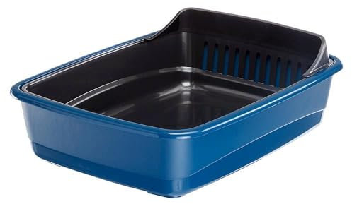 Ferplast Arenero Gato Ariel 10, Caixa de Arena para Gatos con tamiz Que Elimina la Suciedad para una fácil Limpieza, 46,5 x 35,5 xh 11,5 cm., Azul