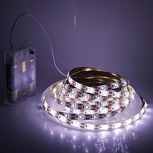 GAOUK 5V LED Light Strip with 3*AA Battery Box, 60 LEDs/m Non-Waterproof Flexible Fairy Light, 3M Self-Adhesive Tape, Cuttable, Bedroom Mirror Kitchen Cabinet Patio Decoration (White, 2m)