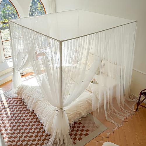 Atkits 4-Eck-Pfosten-Baldachin-Bett-Rahmen-Gitter-Baldachin-Bett-Rahmen-Pfosten-Pfosten-Pfosten-Vorhänge-Bett-Baldachin-Elegantes Moskitonetz-Set,Queen