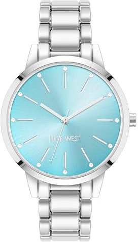 Nine West Women's Crystal Accented Bracelet Watch Silver/Teal