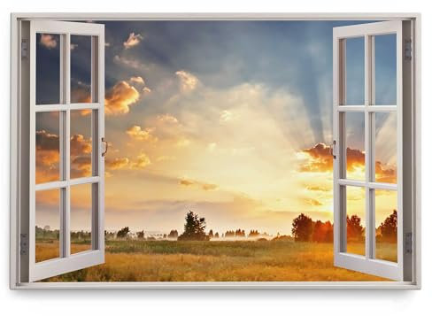 Paul Sinus Wandbild 120x80cm Fensterbild Landschaft Natur Morgentau Sonnenaufgang Feld
