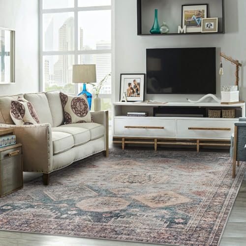 TALETA Waschbarer Teppich Wohnzimmer, Vintage Orientalischer-Teppich Groß für Wohnzimmer, Schlafzimmer, Küchen, Esszimmer, Büro - grün 120 x 170 cm