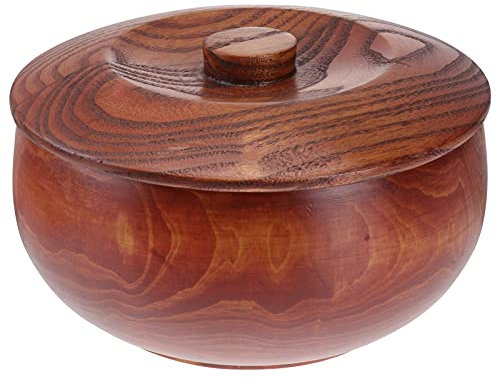 GAGMXE Cuenco de madera con tapa, cuenco de madera para servir ensaladas, frutas, recipiente de almacenamiento de alimentos