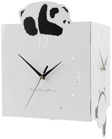 Jeffergarden Batteriebetriebene Eckwanduhr, Moderne Quadratische Doppelseitige Panda-Wanduhr für das Wohnzimmer