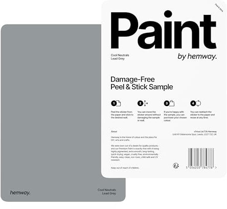 Hemway - Peel & Stick Sample for Our Interior Paint - Lead Grey | A5 Damage-Free, Accurate Colour Swatch | Test Our Matt Finishes for Interior Decor | Easy to use and eco-friendly