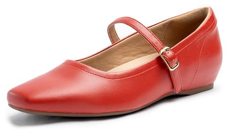 Cusolemore Mary Jane Flache Schuhe für Frauen mit Bogen Unterstützung und versteckten Keilabsatz, Damen Ballett Flats Rot Size 40