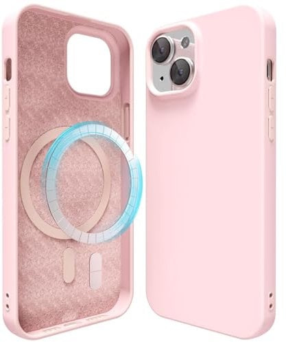 oakxco Silicone Case for iPhone 14/ iPhone 13 Compatible with Magsafe Magnetic Wireless Charging, Slim Thin Soft Rubber Gel with Magnet, Matte TPU Mag Cover for Women Men, Light Pink