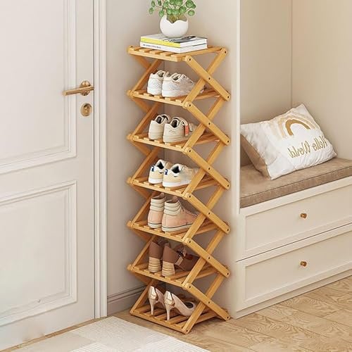 Akloya Vertikales schmales Schuhregal, 7 Etagen, tragbar, zusammenklappbar, ohne Installation, freistehendes Schuhregal für Korridore, Schlafzimmer, Wohnzimmer, Ecke und kleine Räume (7 Tier)