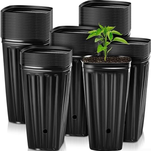 BBTISG 25 Piezas Macetas Altas para árboles, 7.8 Pulgadas de Profundidad de Plástico para Vivero con Drenaje, Maceta para Plantas y Jardín al Aire Libre