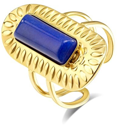 Joo&Rind Ring Gold mit Stein Edelstahl Verstellbar Ringe Damen Statement Große Damenring Schmuck für Geschenk