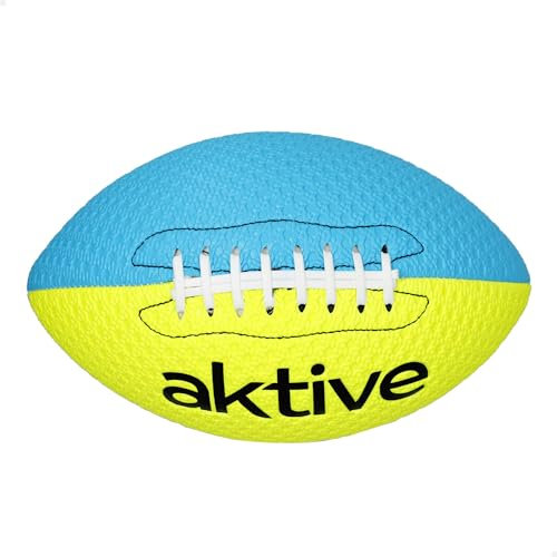 AKTIVE Rugbyball aus PVC, Durchmesser 22 cm, Größe 5, fluoreszierendes Gelb und Blau, robust und langlebig, einfacher Griff, ideal für Training im Freien, Sport, Ball, Bälle (54209)