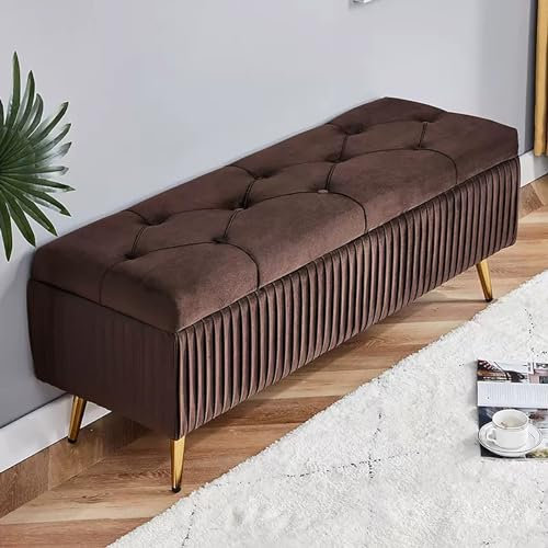 LYNEFOIN Ottomanische Sitzbank mit Stauraum aus Samt und goldenen Metallbeinen – gepolsterter Fußhocker mit Stauraum für Wohnzimmer und Schlafzimmer – Bank (Größe: 100 x 40 x 45 cm (39 x 16