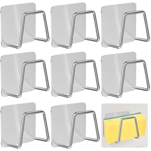Gvolatee 8 Pièces Porte Eponge Evier Cuisine, Porte Eponge Evier Cuisine Ventouse, Porte-Éponge pour Évier de Cuisine, Cuisine Porte-Éponge, Accroche Eponge Evier Cuisine pour Salle Bains (Argenté)