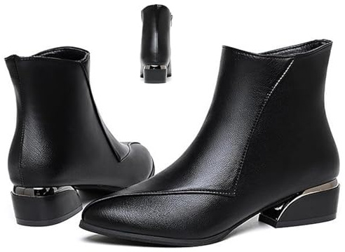 MASHANGGOU Stivaletti da donna con tacco basso, eleganti stivaletti con tacco basso, stivaletti da donna con tacco grosso, cerniera laterale, stivaletti impermeabili in pelle (36EU, nero)