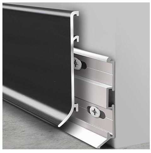 Plinthe en aluminium noir pour plinthe de sol en aluminium - Moulure pour carrelage plat/bois/murs en béton - 4 à 8 cm de haut