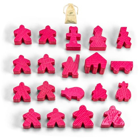 Waldfelsen® Spielfiguren passend für Carcassonne - 8 Meeple und 11 Sonderfiguren für das Grundspiel, die 10 Erweiterungen und die Minis 2 und 6 (Farbe: Pink)