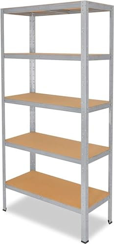 AERREGI SCAFFALE SCAFFLATURA in Metallo per Officina E Garage 180x60x30 cm | SCAFFALE 5 ripiani con pannelli MDF montaggio a scatto semplice | Portata Massima 500 kg
