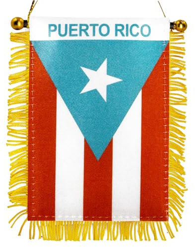 Anley 4 x 6 Zoll Hellblaues Puerto-Rico-Fensterhängeschild mit Fransen - Mini-Banner & Rückspiegel-Dekoration fürs Auto - Puerto-Rico-Flagge mit Fransen und Saugnapf
