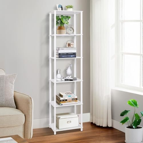 YGYQZ 6 Tier Bookshelf, White Tall Display Cabinets Narrow Shelving Unit Floor Standing Book Shelf Wooden for Living Room, Bedroom, Office 40x30x160 Cm