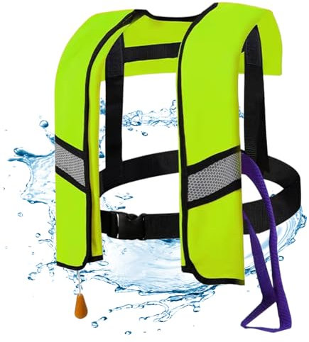 Ssguopte Automatische aufblasbare Rettungsjacke 150N, Nylon einstellbare Schwimmweste mit reflektierenden Streifen und Pfeifen für Erwachsene und Kinder, Grün