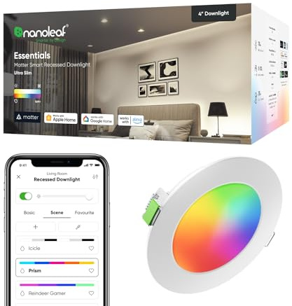 Nanoleaf Downlight LED Techo Empotrable WiFi, Inteligente Regulable Multicolor 550LM 1200K-6500K, Corte 75–85 mm,Smart Foco Empotrable Compatible con Alexa y Google