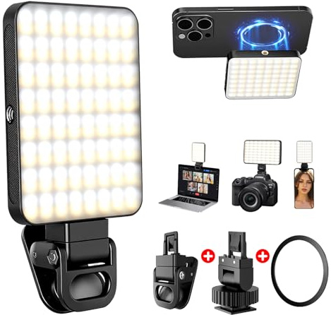 128 LED Rechargeable Portable Selfie Light Video Conference Lighting with Clip and Camera Tripod Adapter, 3 Lighting Modes, for Laptop/Phone, iPhone Camera, Youtube, TikTok, Makeup Vlog