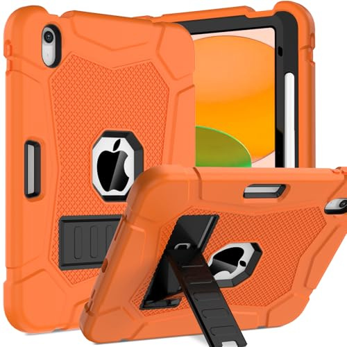 TOPWANT Case for iPad A16 11th Gen 11 2025/10th Gen 10.9 2022, Orange | Shockproof Rugged Protective iPad Cover, Shockproof Protective Case, Built in Sturdy Kickstand, Pencil Holder
