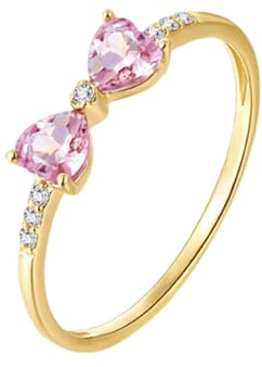 Beydodo Anello da donna 375 585 750 oro, con nodo di tormalina rosa e diamanti, anelli di fidanzamento senza nichel, misura 49 (15,6)-65 (20,7), 13 (16,9), metallo prezioso, tormalina Diamante