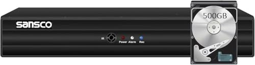 SANSCO 5MP 8CH DVR Recorder with 500GB Hard Drive for CCTV Camera System | Requires AHD/CVI/TVI/IP/CVBS Security Cameras, Motion Detection Push Notifications, Remote Viewing on PC & Phone