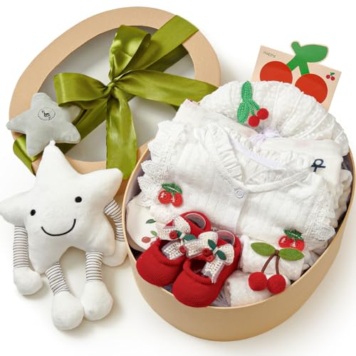 Baby Geschenk Mädchen, Neugeborenen Geschenk Babygeschenke mit Plüsch Musikspielzeug Strampler Decke Lätzchen Schuh Socken Geschenkbox Geburt Geschenk Mädchen Baby Shower Party Babyparty Geschenke