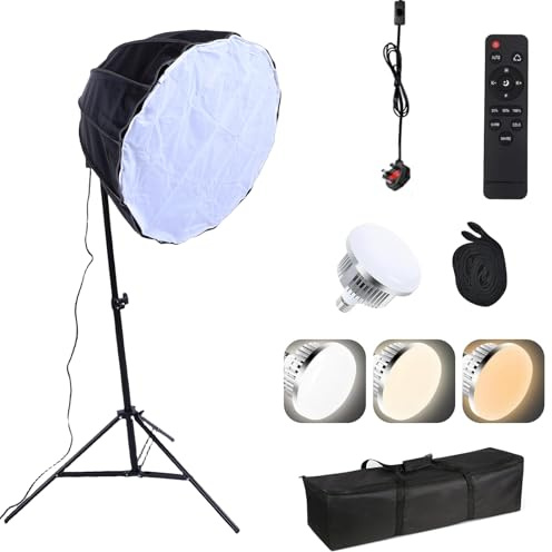 Lazmin112 Professional Photography Lighting Kit, 60cm 12 Sided Softbox with 85W 2800K 5700K LED Bulb Remote Control, Studio Lights for Live Streaming Portrait Product Photography (UK Plug)