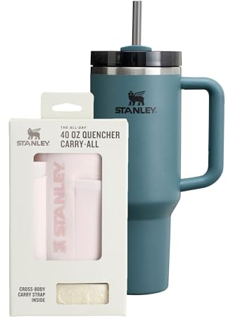 Stanley 1913 Quencher H2.0 Tumbler + Carry-All 1.2L - Blue Spruce | Kühlt 11 Std. - 48 Std. eisgekühlt - Inklusive Carry-All - Mit Strohhalm, Griff und Deckel - Spülmaschinenfest