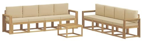 vidaXL Outdoor-Sofagarnitur mit Kissen 9 pcs Weiß und Beige, Moderner Garten-Sofaset, stilvolle Sitzgelegenheit, Akazie Holz Möbel, bequemer Lounge, wetterfest